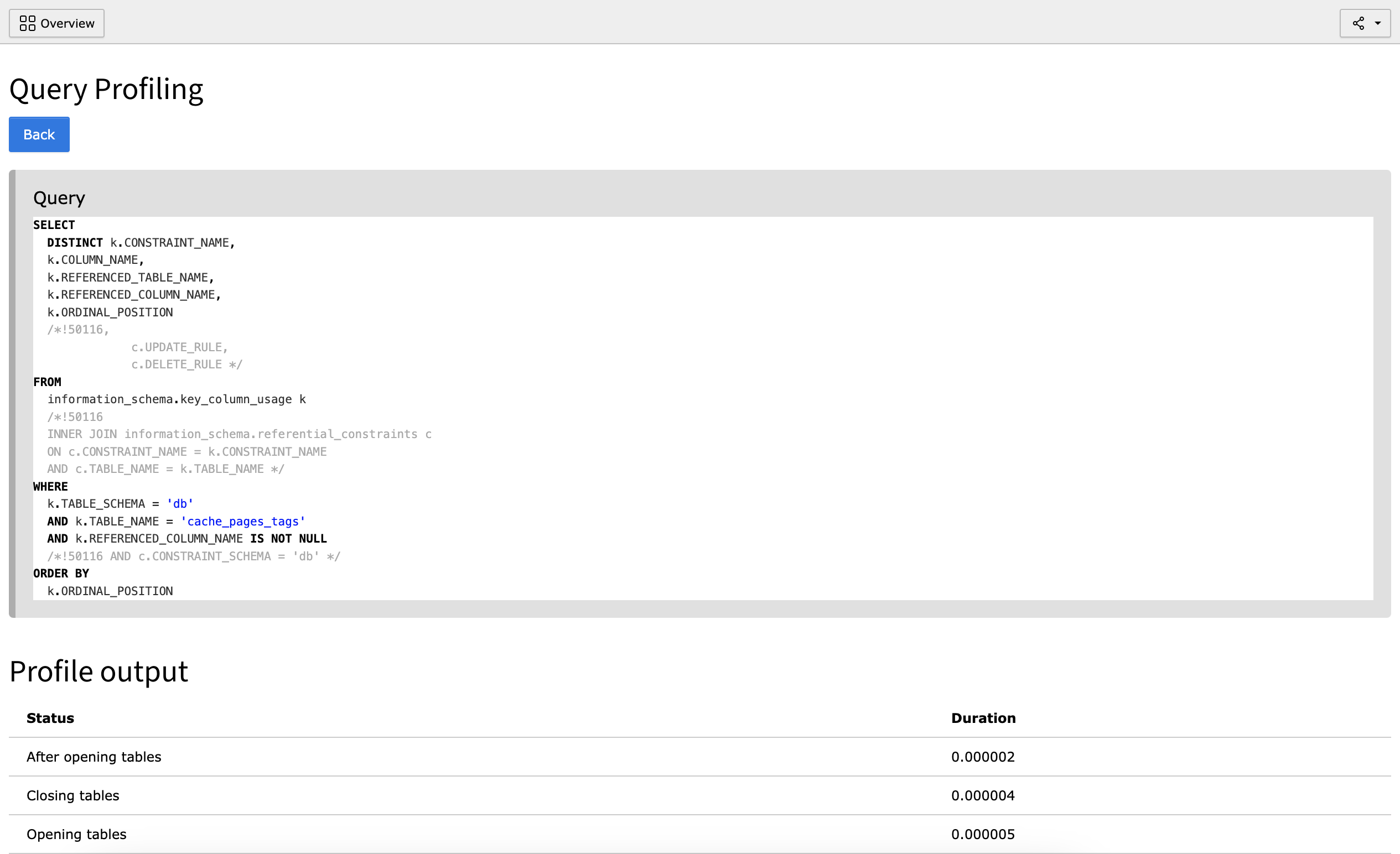 Shows a detailed analysis of one specific query