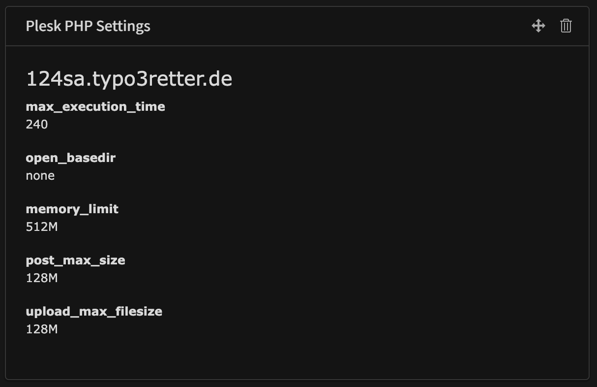 DashBoard Widget showing PHP settings of a specific domain