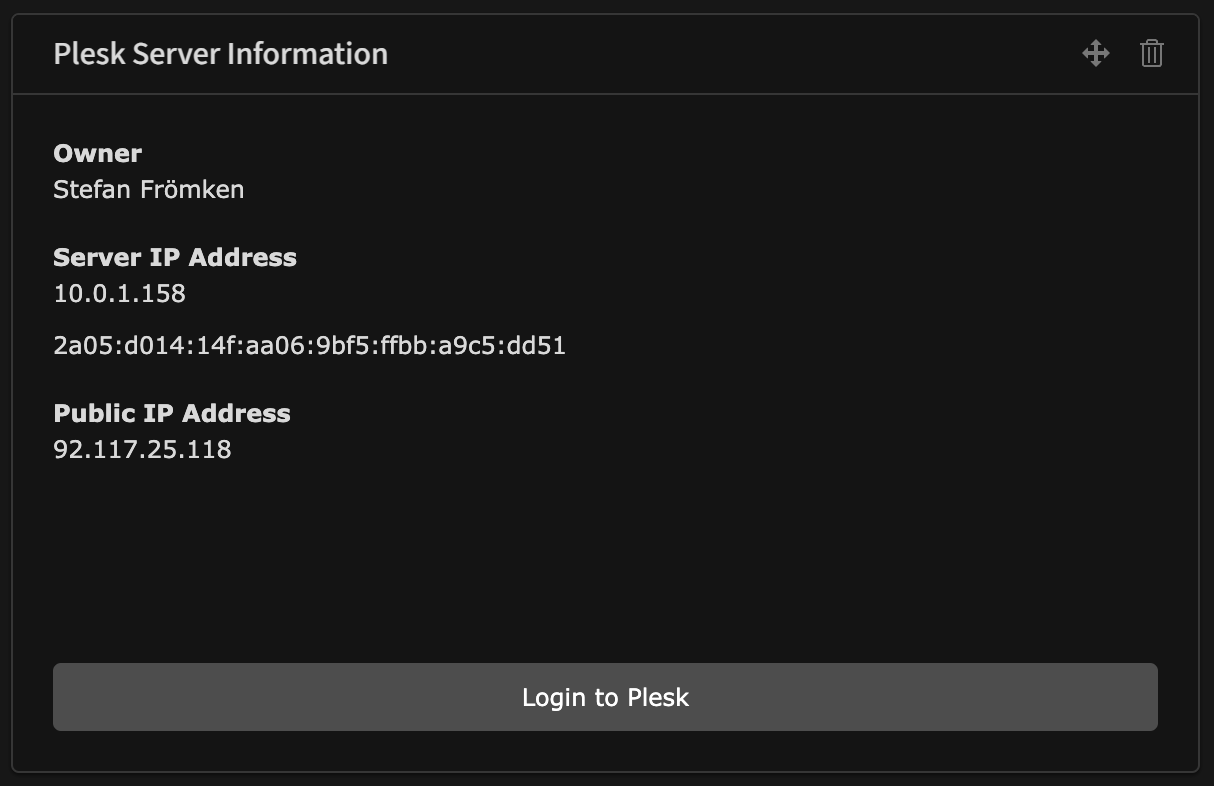 DashBoard Widget showing server information