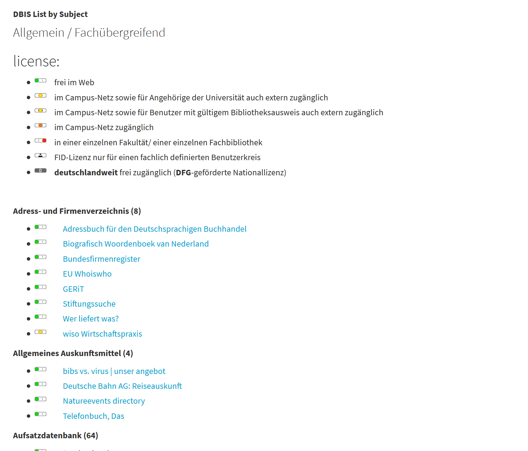 dbis list with selected subject