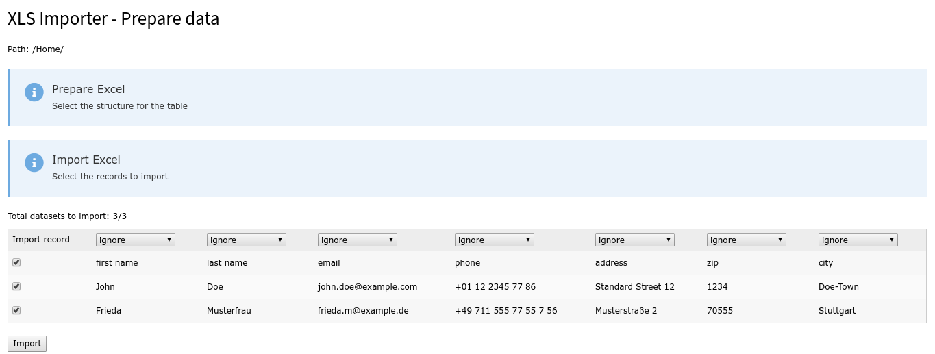 View for the pre imported data