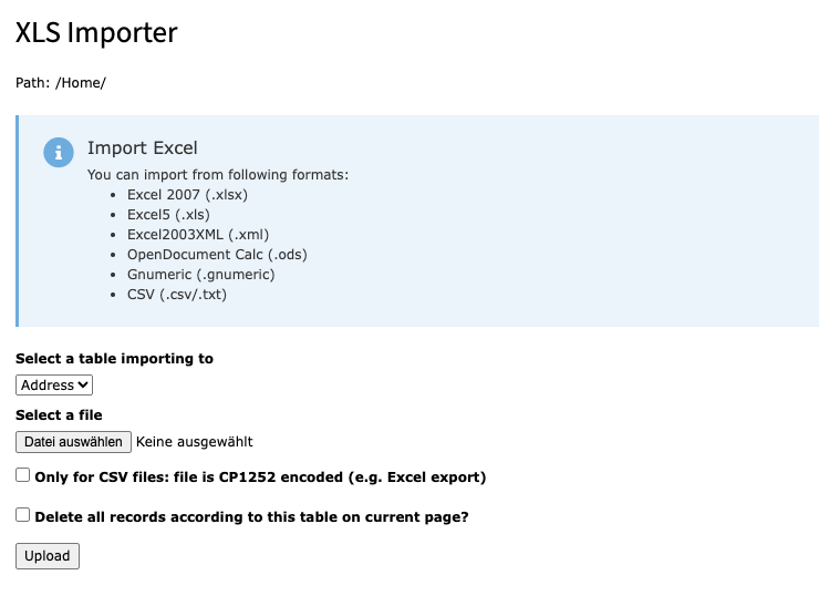 Select table and file view