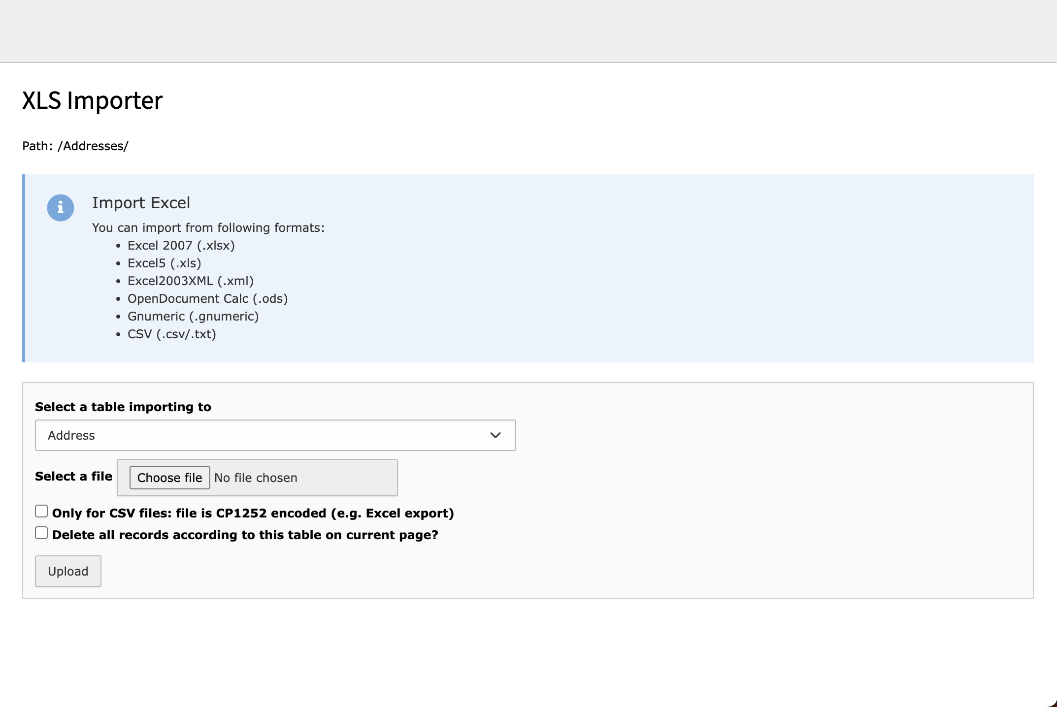 Select table and file view