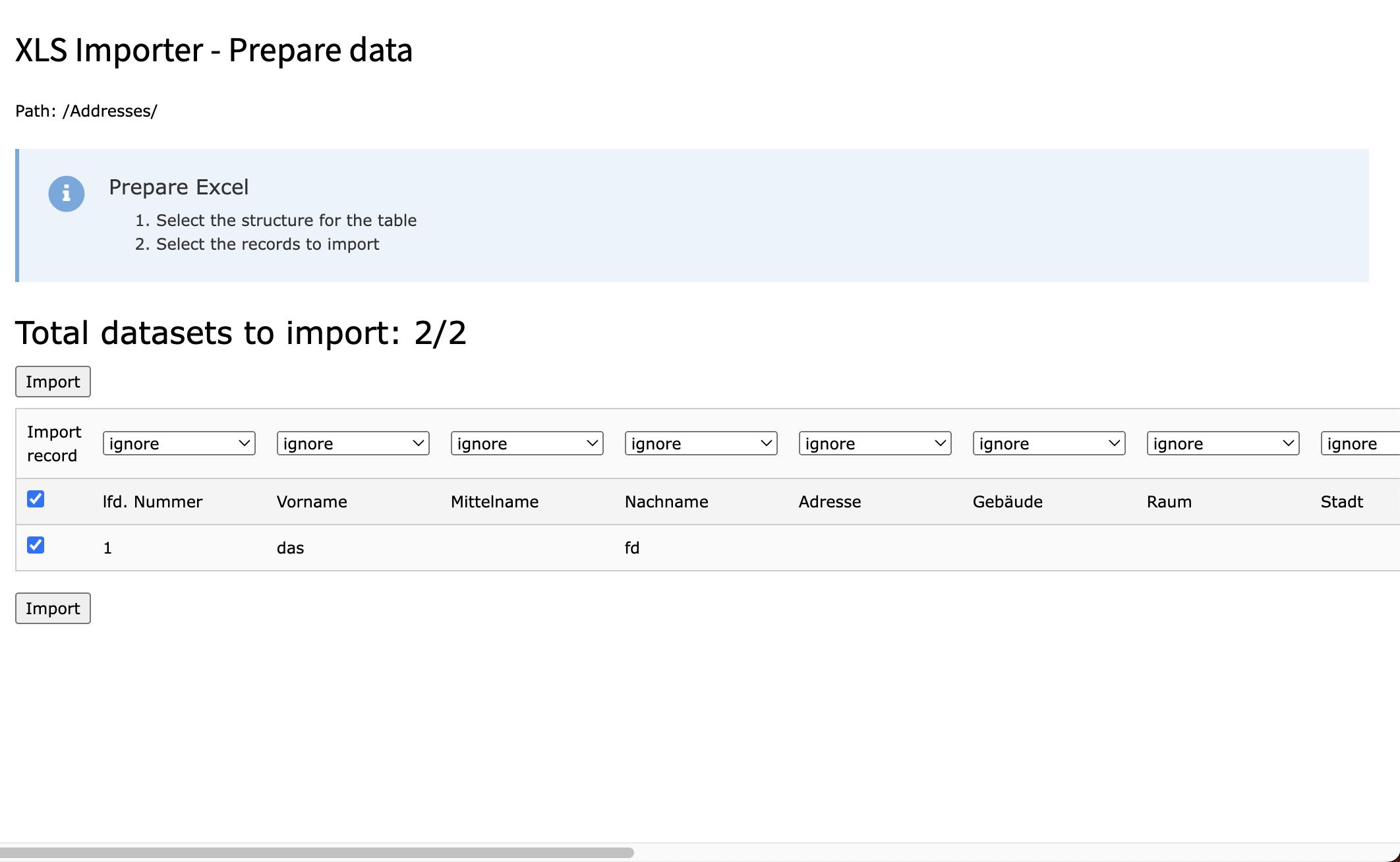 View for the pre imported data