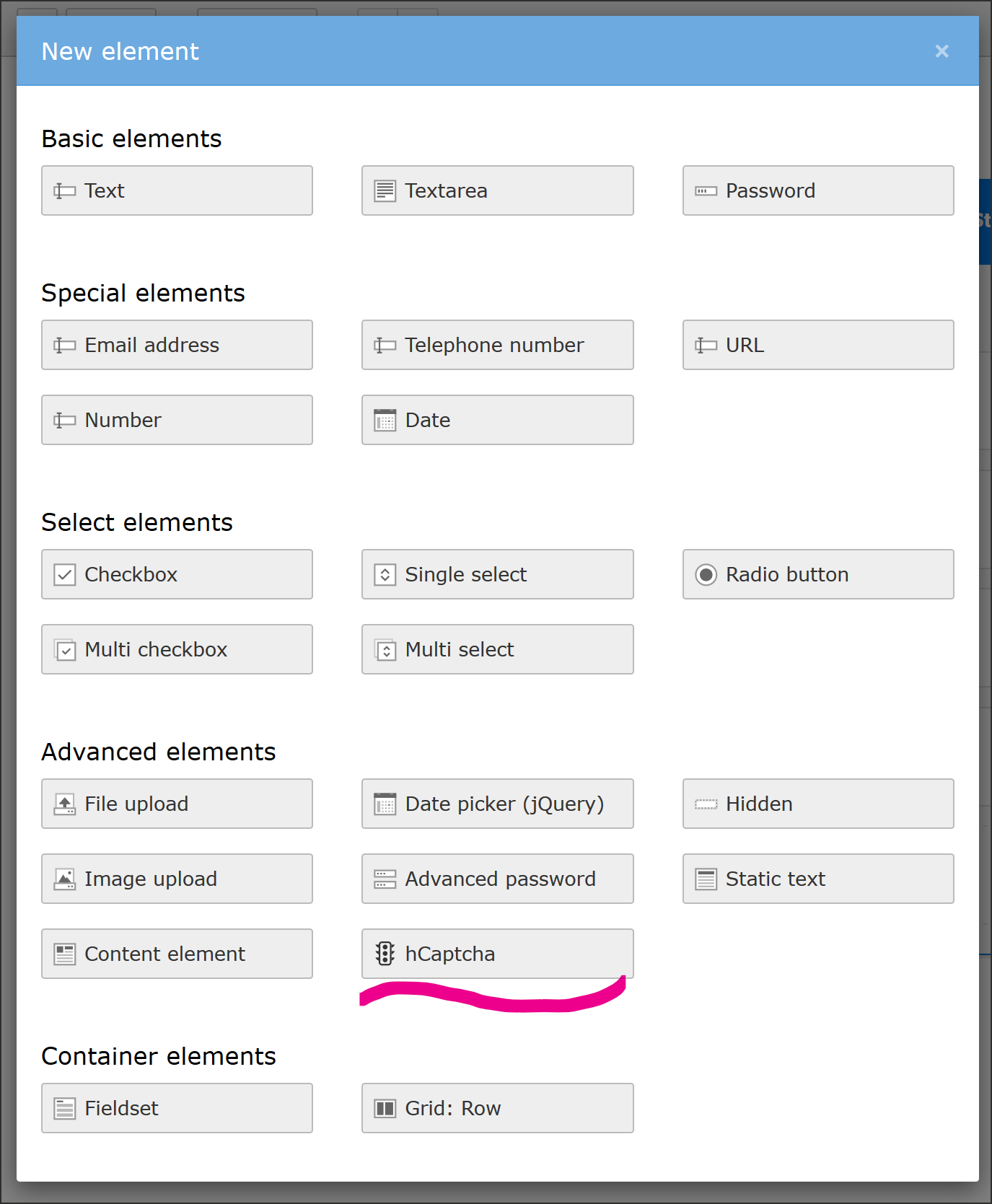 hCaptcha: EXT:Form wizard