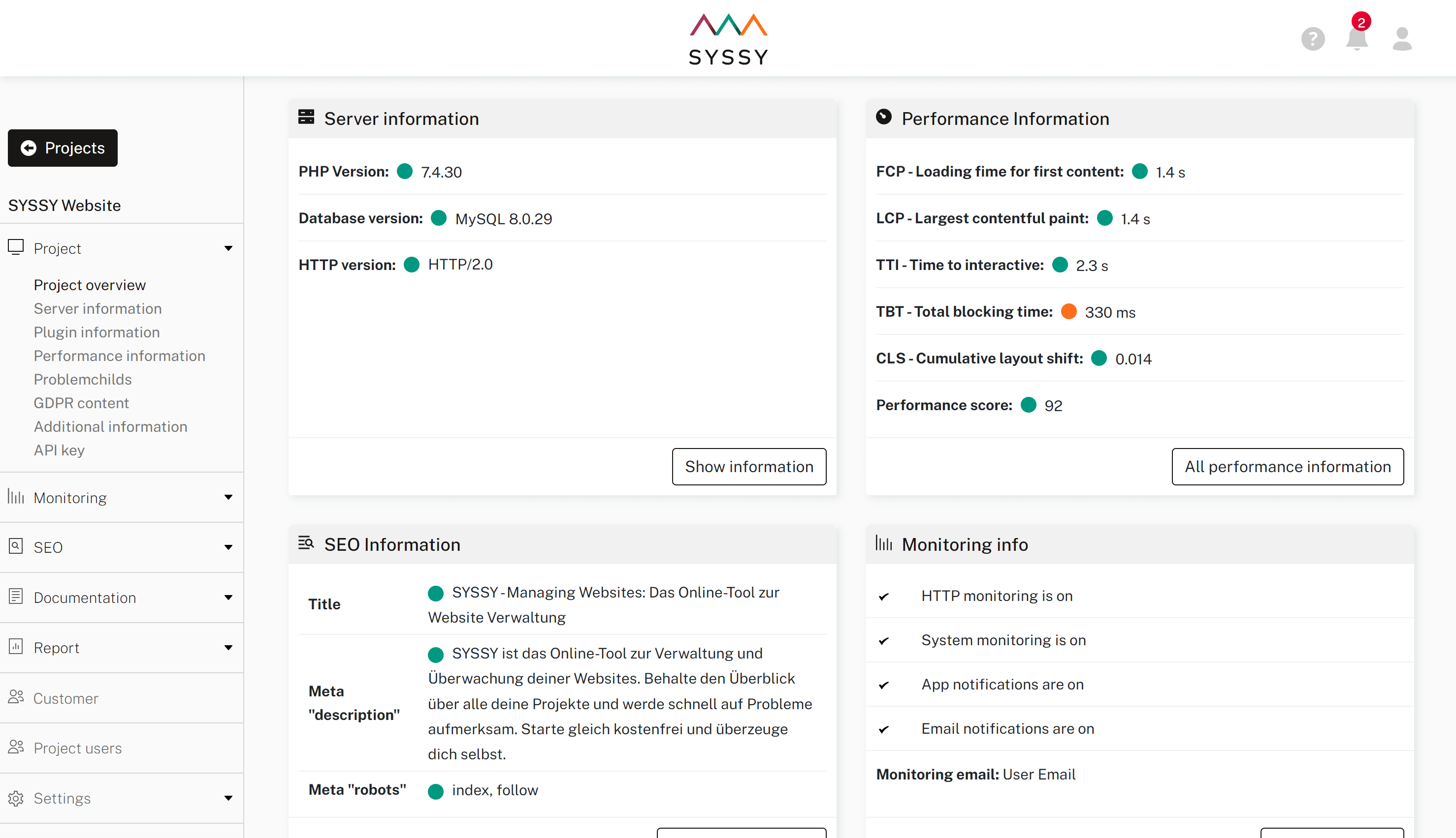 Screenshot of project detail view
