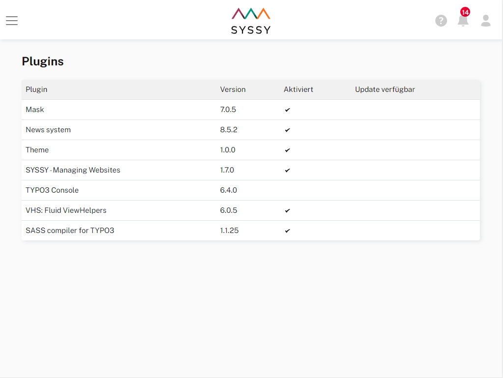 Screenshot of project plugin list