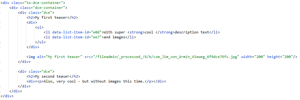 Enabled DCE container template output