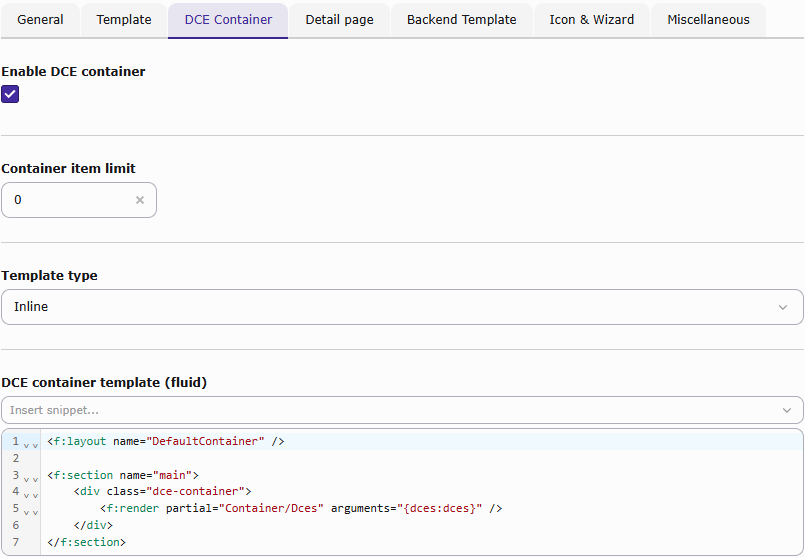 DCE Container configuration