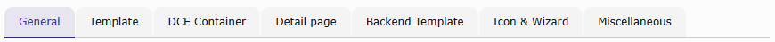 All options of a DCE are grouped to these tabs.