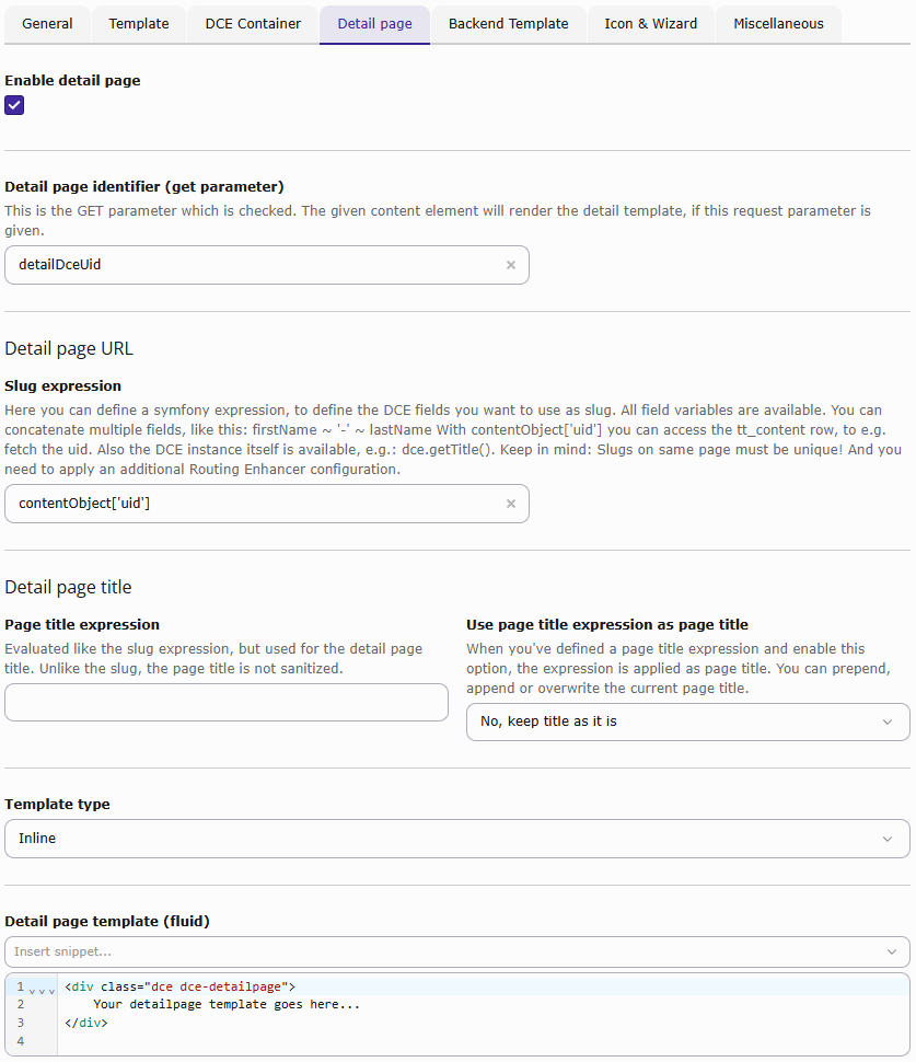 DCE detail page template and trigger