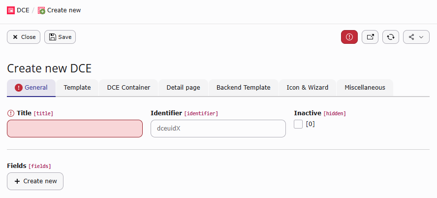 Create new DCE, general tab