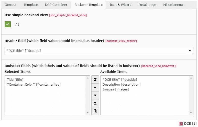 Simple Backend View for DCEs