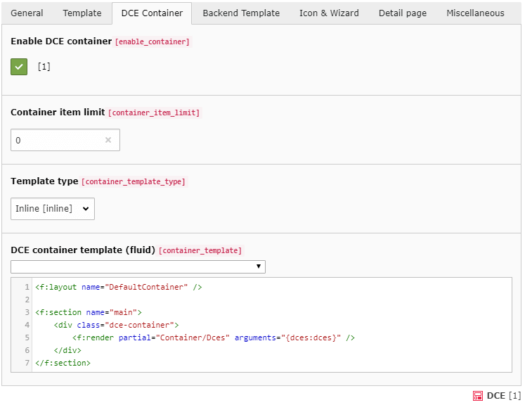 DCE Container configuration