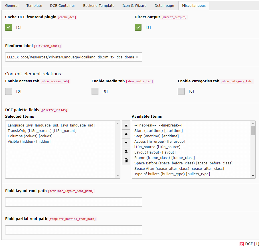 Miscellaneous settings