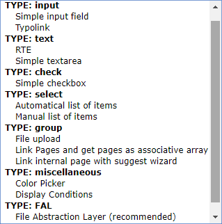 Helpful dropdown, with templates of the most common TCA configurations.