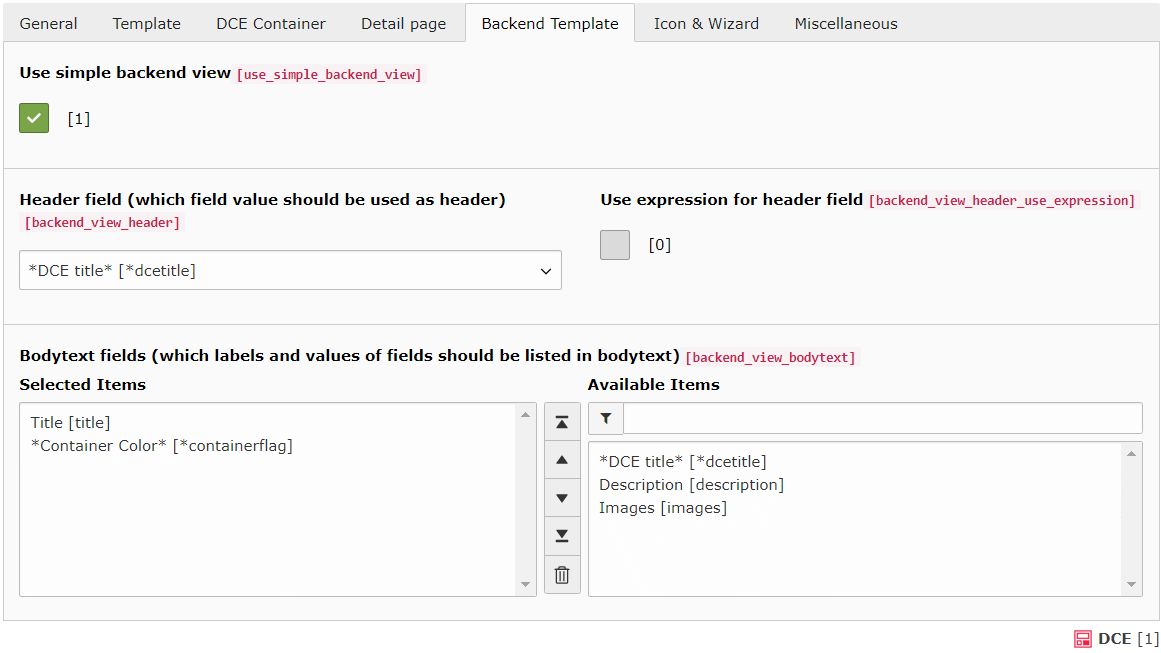 Simple Backend View for DCEs