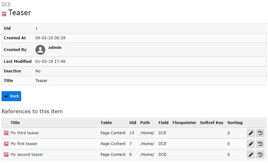 Content elements using this DCE
