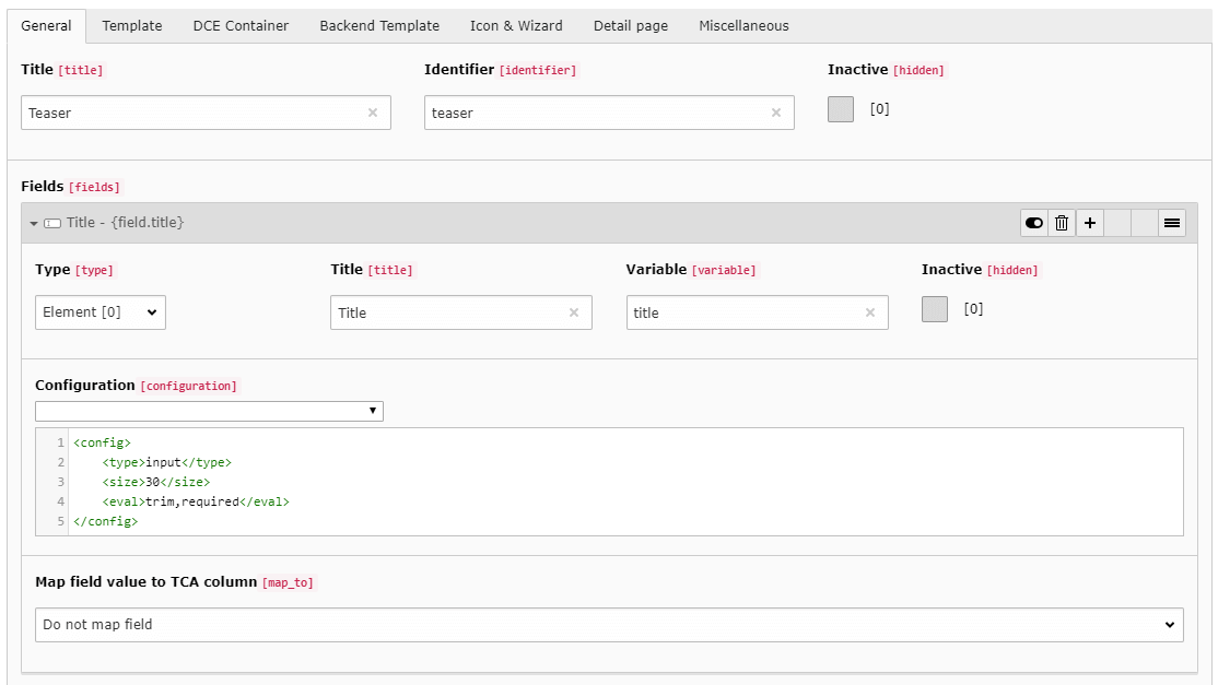 New DCE with a single input field named "Title"