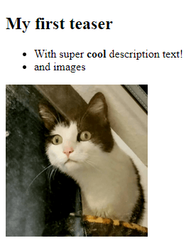 Output of this content element, based on previously written Fluid template (frontend)