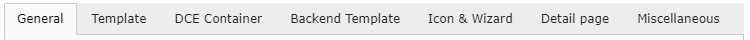 All options of a DCE are grouped to these tabs.