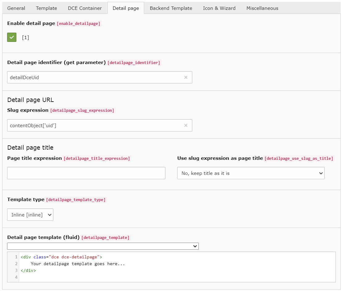 DCE detail page template and trigger