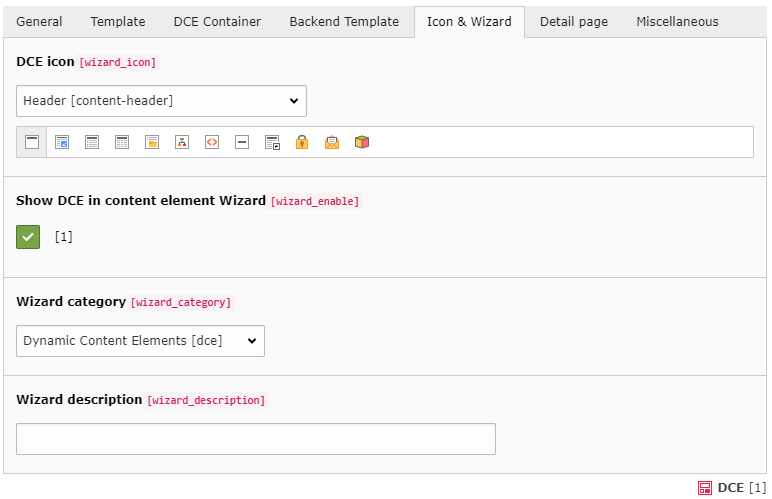 Icon & Wizard settings for DCE