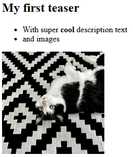 Output of this content element, based on previously written Fluid template (frontend)