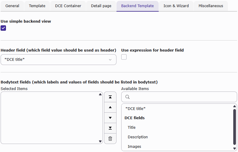 The Simple Backend View configuration
