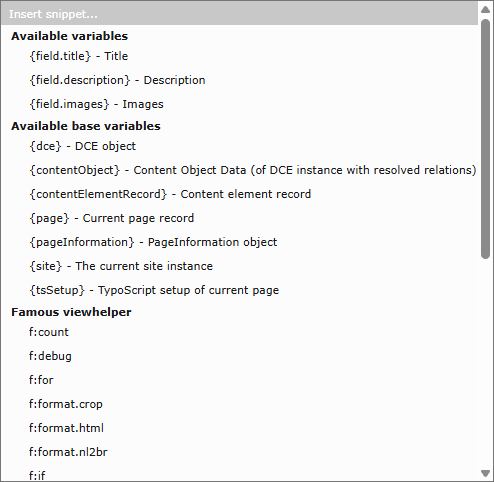 Helpful dropdown contents, to build your content element templates