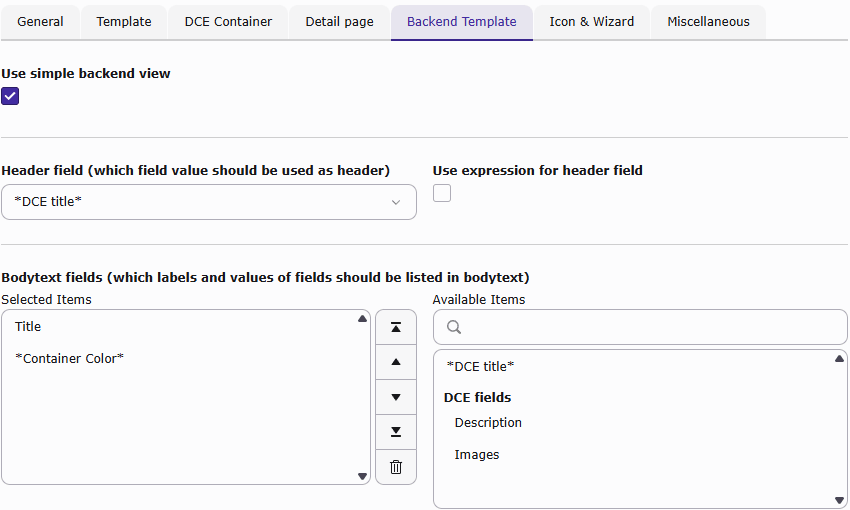 Simple Backend View for DCEs