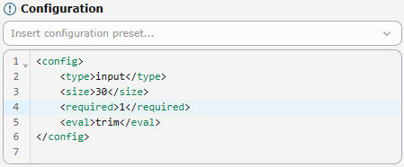 Pasted configuration for "Simple input field"