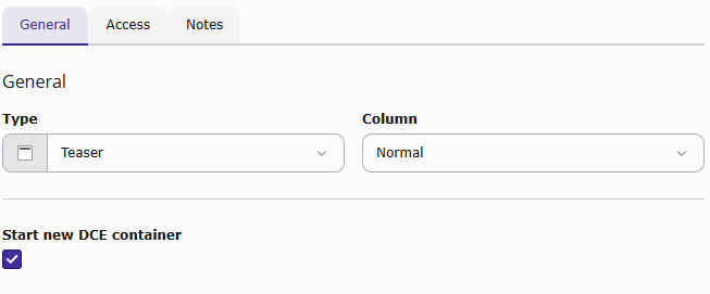 "Start new container" option in content elements