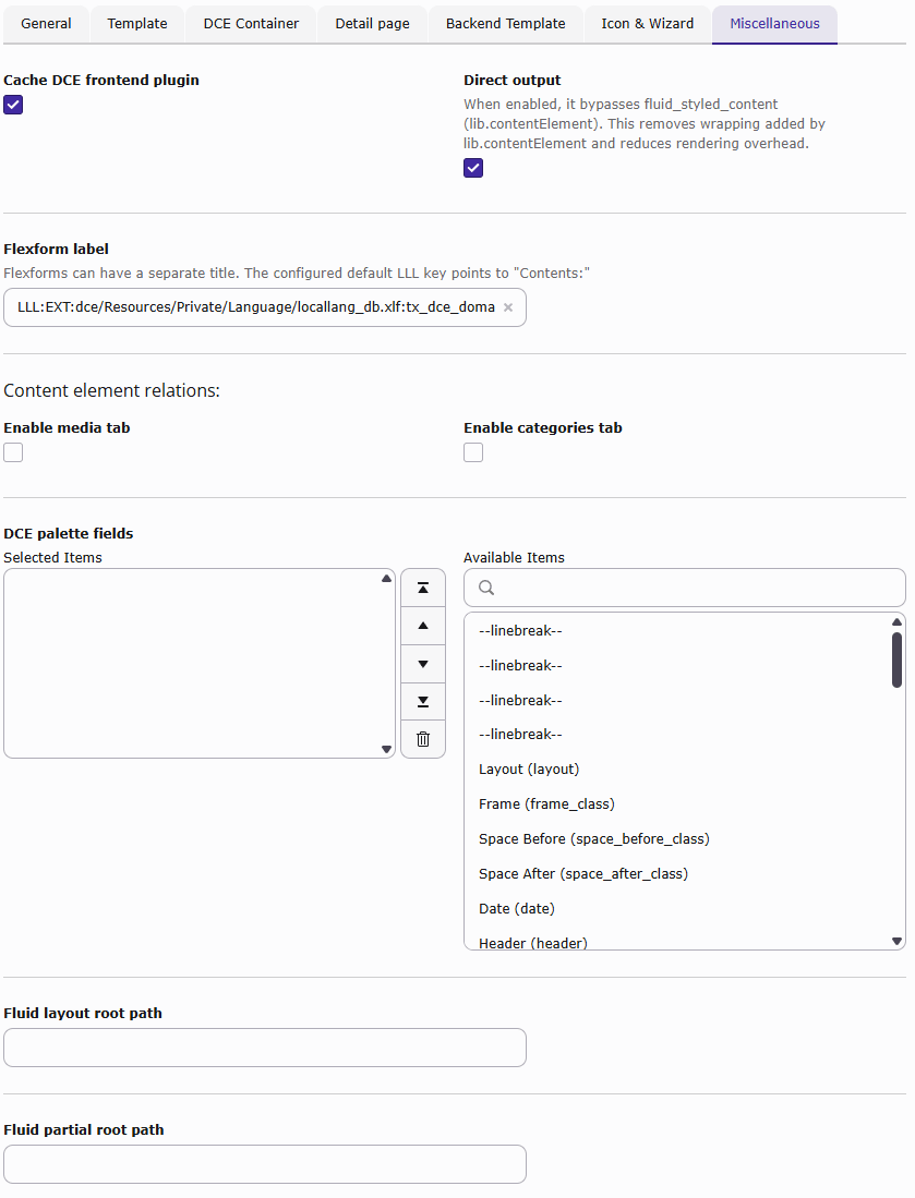 Miscellaneous settings