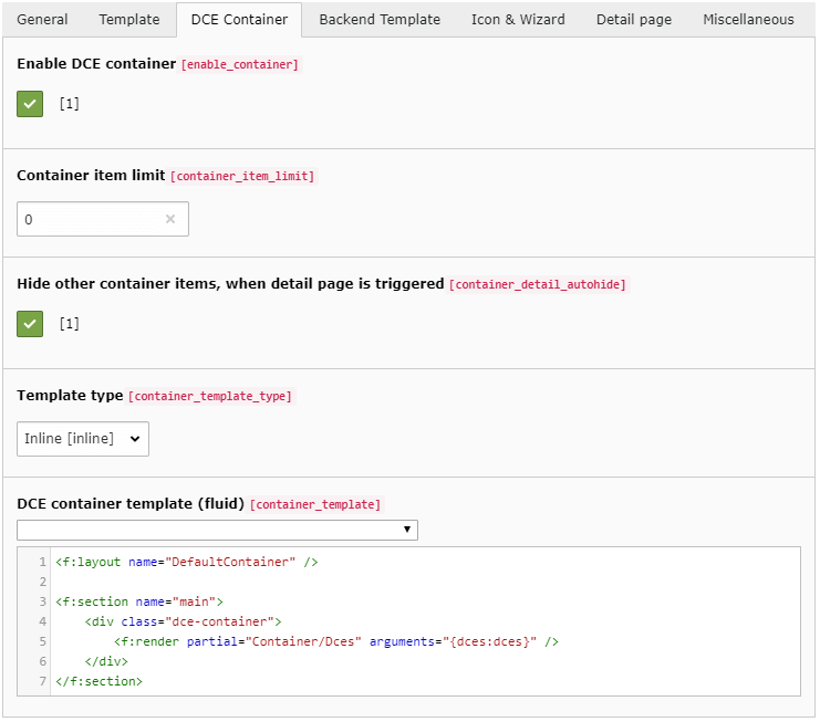 DCE Container configuration