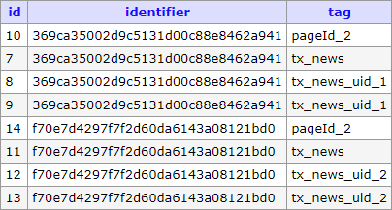 Page cache tags in TYPO3
