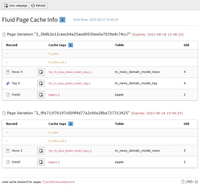 Page cache tags in TYPO3