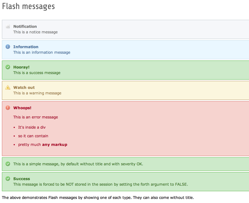 Flash messages produced by the "Examples" BE module