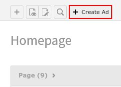 In the list module you find the button *Create ad*.