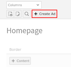 In the page module you find the button *Create ad*.