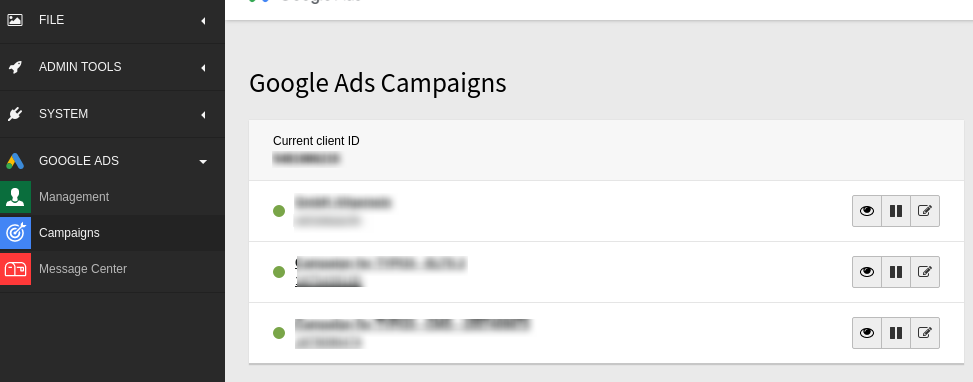 List of Campaigns created from within the TYPO3 backend.