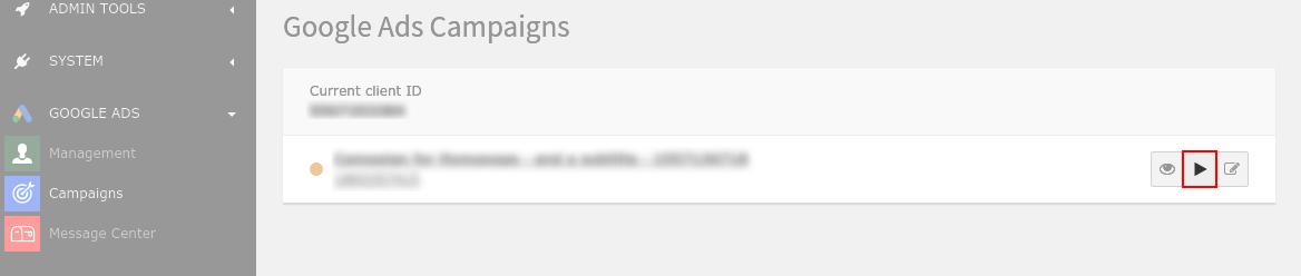 Campaigns module - resuming an ad.