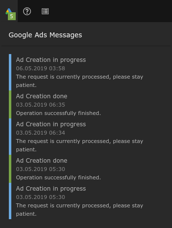 Message Center - Google icon in the top bar of the TYPO3 backend.