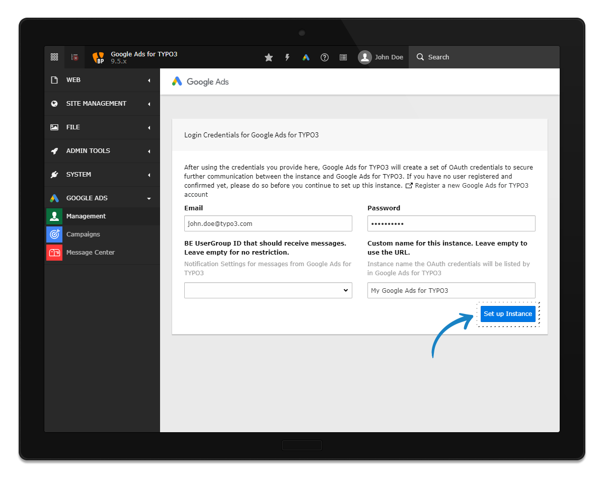 TYPO3 backend asking for login credentials