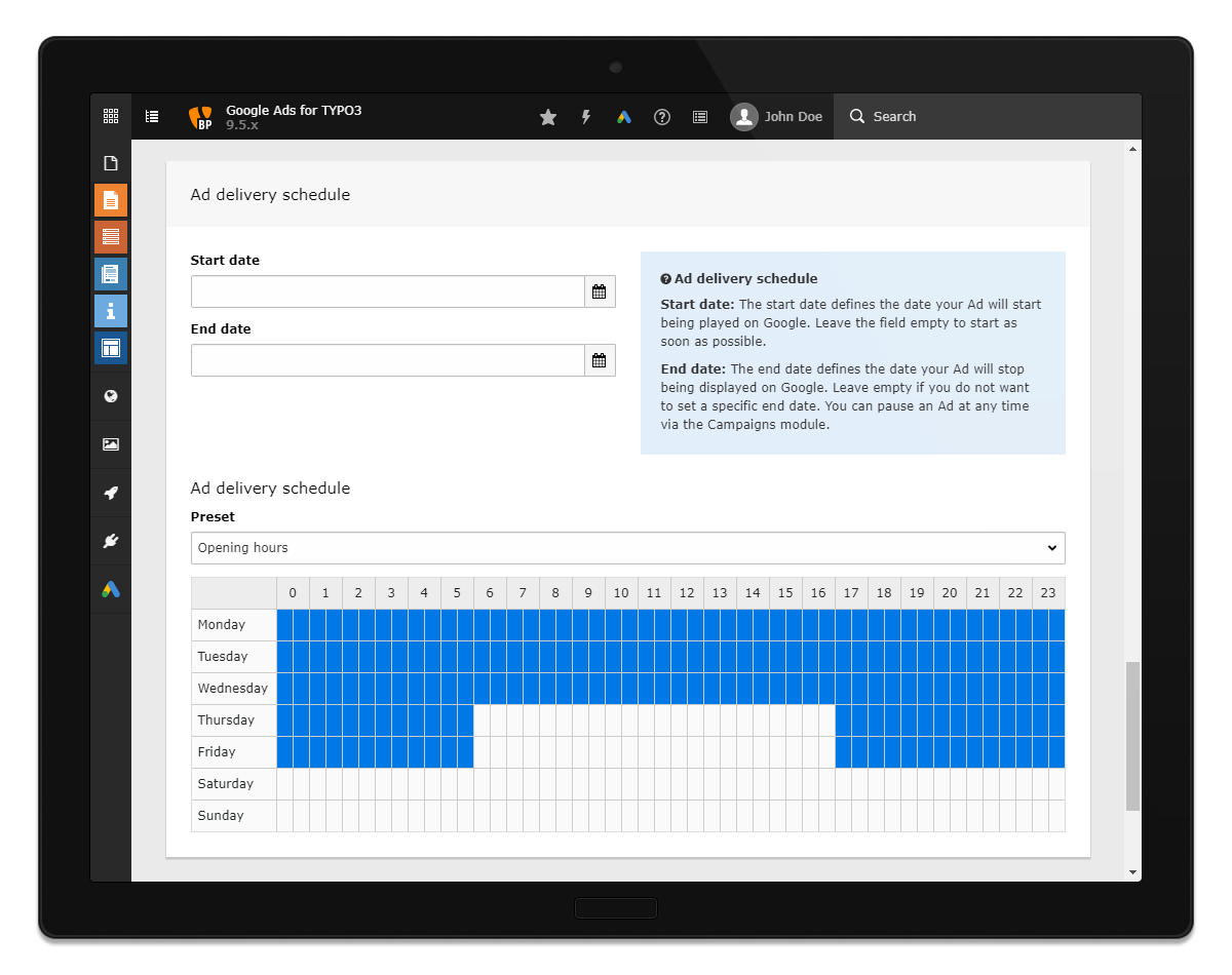 Create new ad form - scheduling your ad for your target customers.