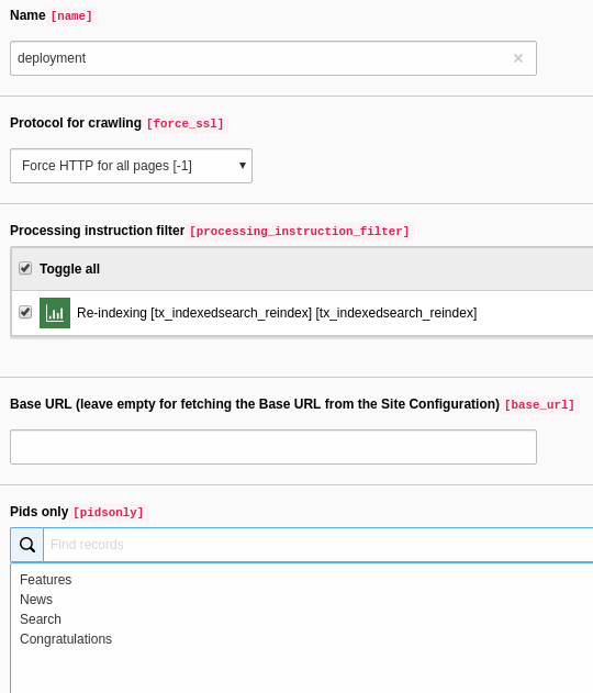 Crawler configuration record