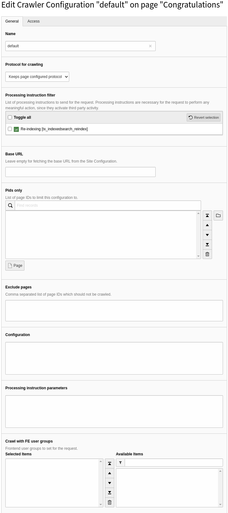 Backend configuration record: General