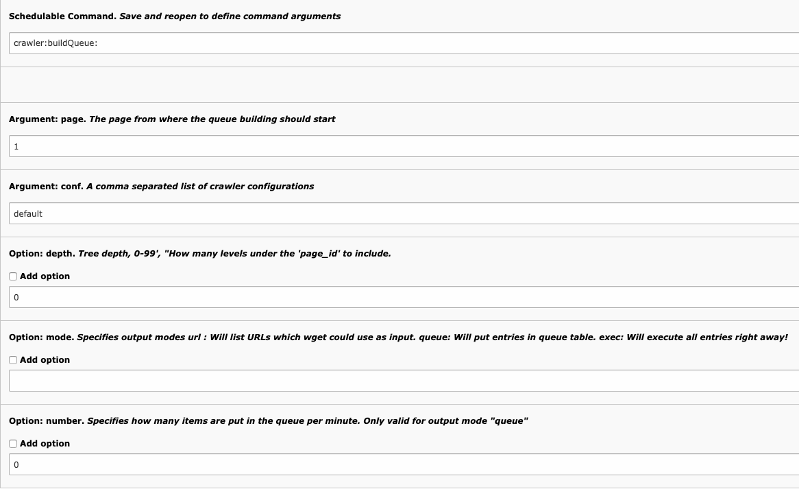 Task configuration for building the queue