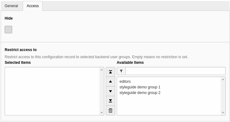 Backend configuration record: Access