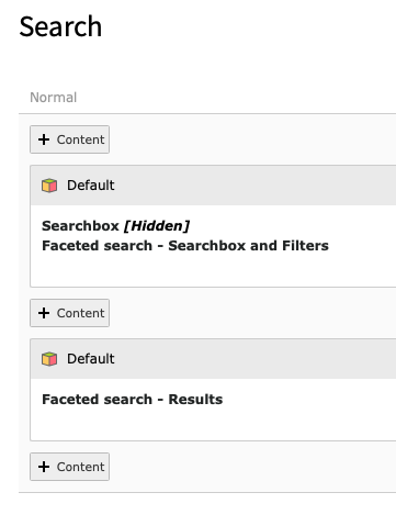 Page module view with two Faceted Search plugins